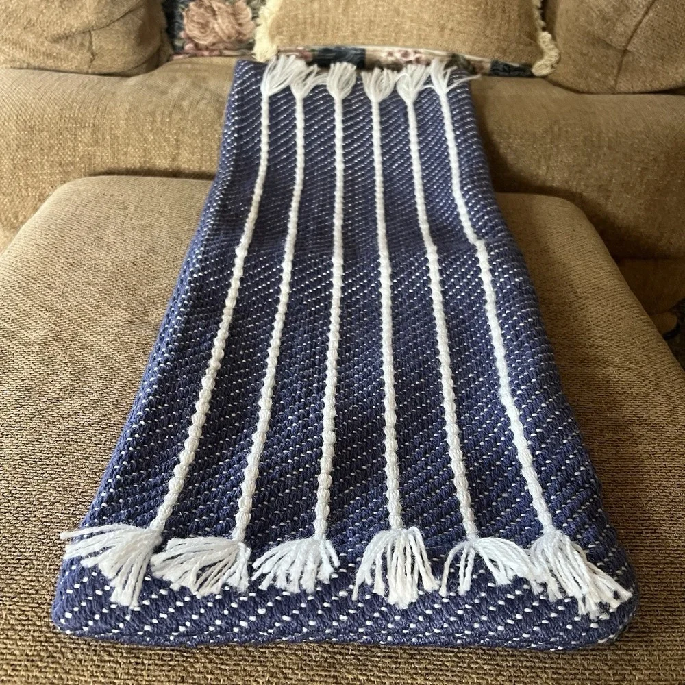 Basketweave‎ Decorative Pillow cover 11'' x 30'' blue, gray, and white tones